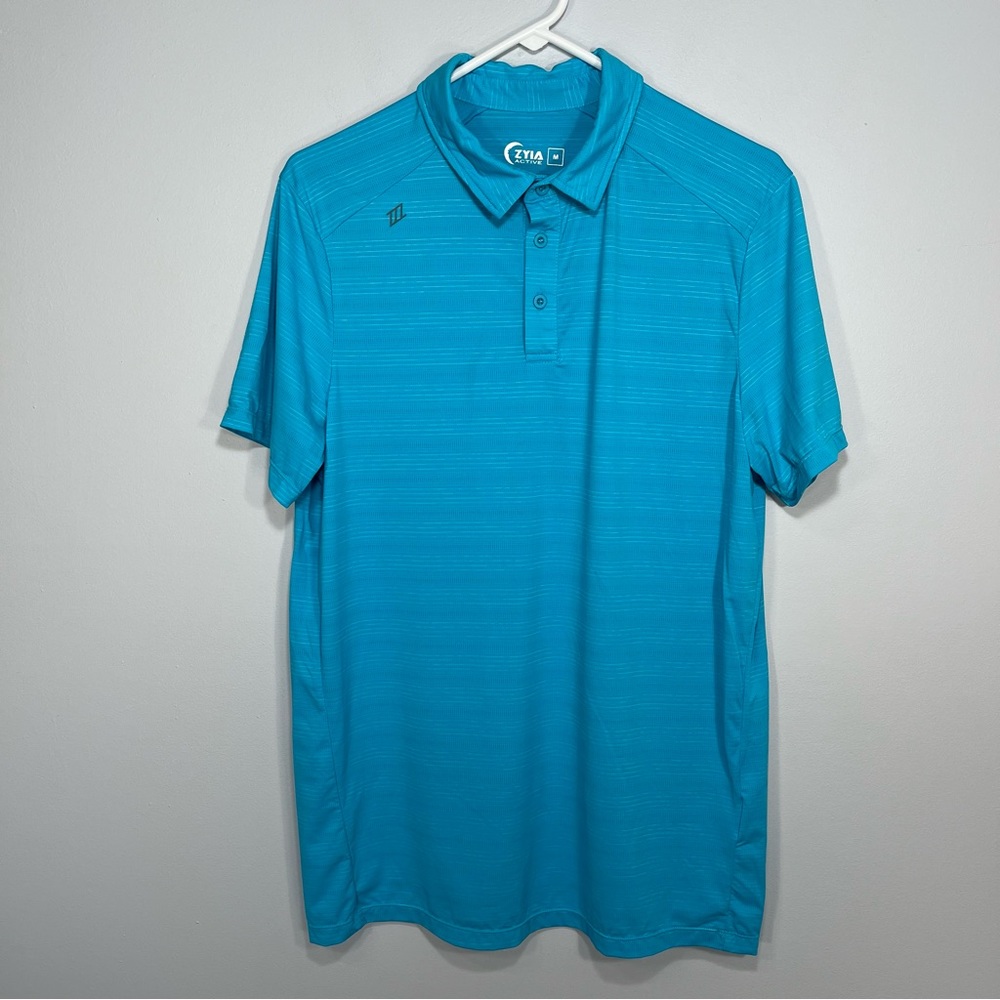 Zyia Active Polo Shirt Mens Medium Blue Golf Outdoor Breathable Casual Stretch